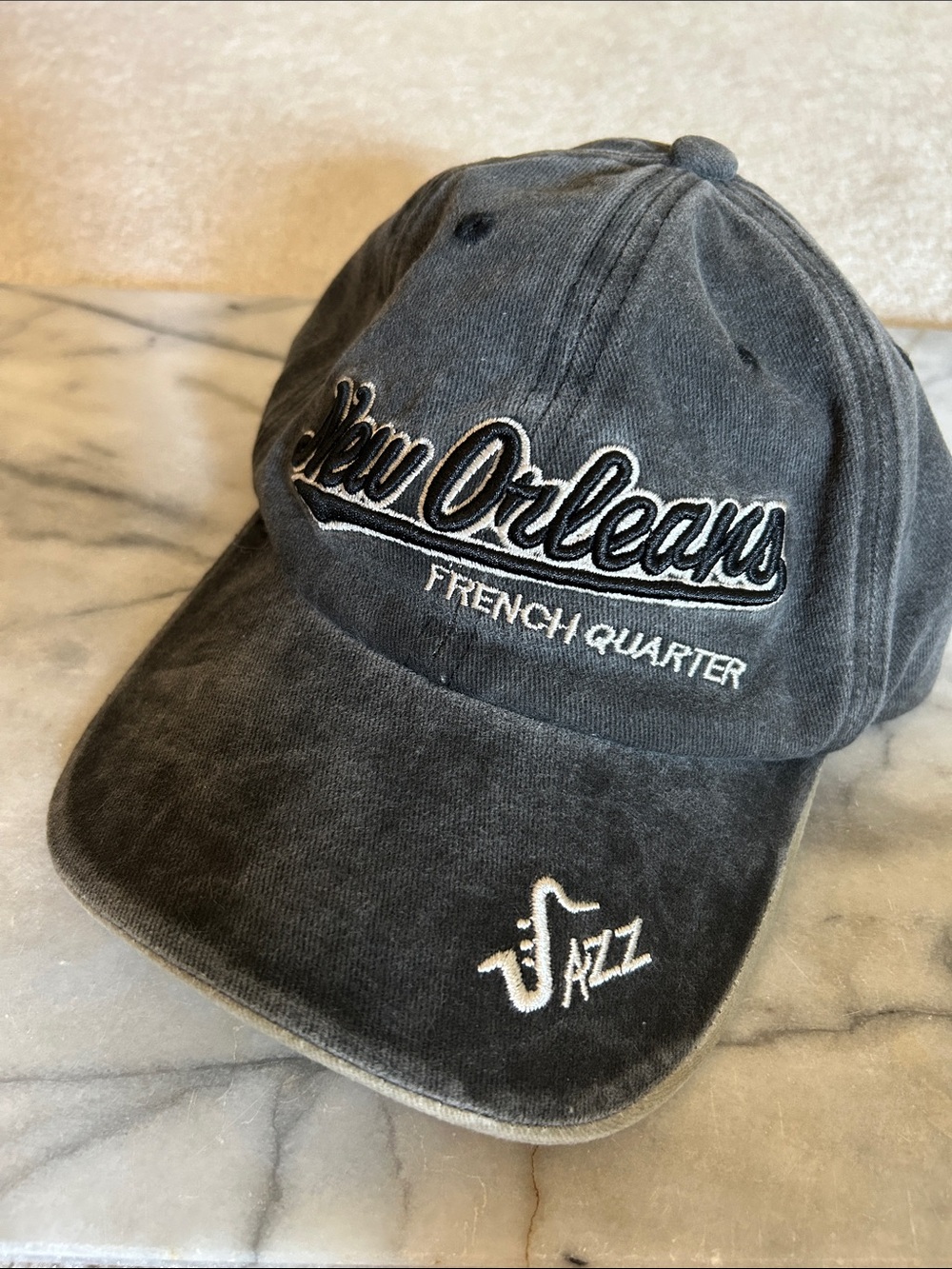 New Orleans French Quarter Black Embroidered Baseball Cap-Adult Adjustable